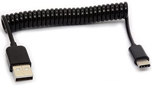 Spring USB Type C Cable 3.2FT Coiled USB Extension Black, Android Mobil Phone Fast Charger Cord Long USB Cable for Cell Phone, Car