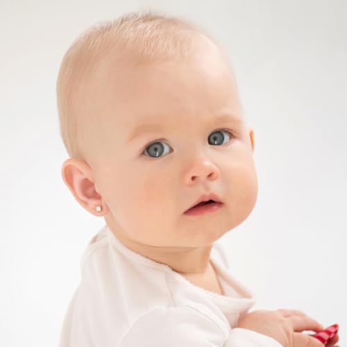 14k White Gold Girl's Clear Cubic Zirconia Prong Set Solitaire Screw Back Earring Studs - Small Elegant Round Screw Back Earring Set for Infants and Toddlers2