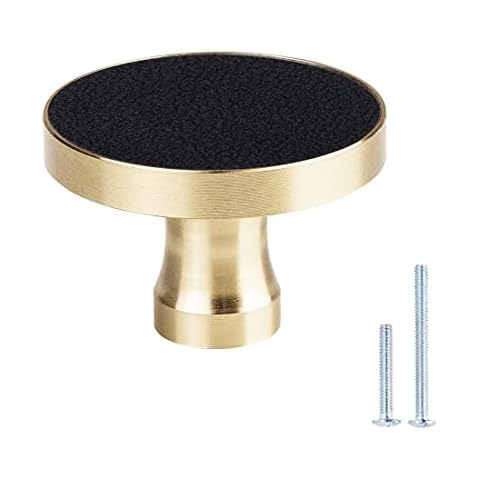 UniDes 2 Pack Solid Brass Knobs,Round Black knobs for cabinets and Drawers ,Gold Kitchen Cabinet Hardware ,1-1/4 inch Diameter Cover