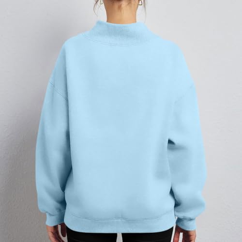 Cethrio Mockneck Sweatshirt Mock Neck Sweatshirt Women Fall Long Sleeve Pullover Tops with Pockets Fall Tops for Women 2026 Sudaderas Deportivas Para Mujer Capsule Wardrobe Pieces Light Blue - image 3