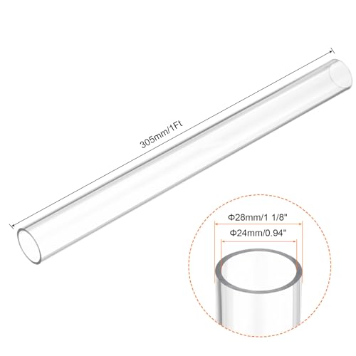 Image of uxcell Clear Rigid Tubing 24mm(0.94 inch) ID x 28mm(1 1 /8 inch) OD x 1Ft(305mm) Length Round Plastic Polycarbonate Tube