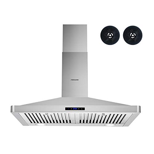 FIREGAS Range Hood 30 inch Wall Mount,450 CFM Ducted/Ductless Range Hood with Stainless Steel,Stove Hood Vent for Kitchen with 3 Speed Fan,Permanent Filters,Led Lights,Digital Touch,Charcoal Filter