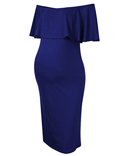 Coolmee Women's Maternity Dress Off Shoulder Casual Maxi Dress (S,Navy Blue)