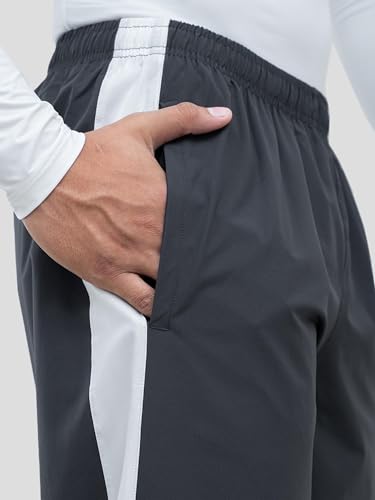 Image of Athflex Classic Stripe Pants for Men Straight Fit Lightweight Parachute Fabric Track Pants Men Athletic Bottom Wear Casual Street Style Lounge Pants Coal Grey