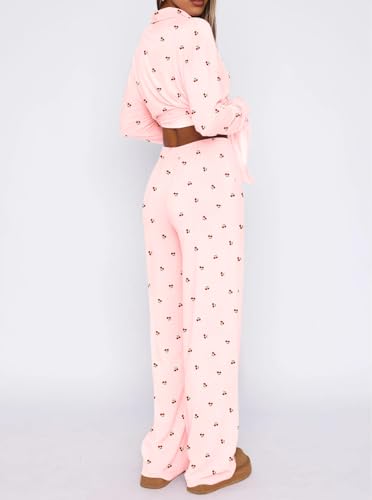 Image of Dressmine Ladies Long Sleeve Cute Pajama Sets 2 Piece Fall Outfits Button Up Pjs Set Loungewear