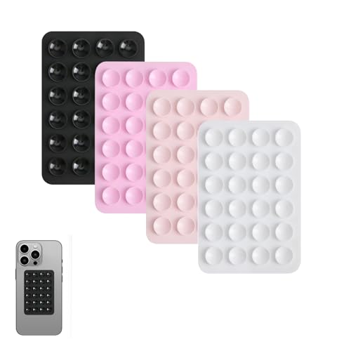 Ginddy Saugnapf Handy,4 Stück Silikon-Saugnapfs Handyhalterung,Silikon Saugnapf für Handys,Handy-Saugnapfs mit 24 Saugnäpfen,Starke Klebehalterung für Spiegel,Glas und Armaturenbrett (4 Farben)