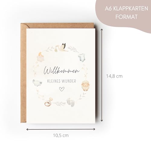 Glückwunschkarte zur Geburt Baby Boho geschlechtsneutral, Grußkarte Willkommen kleines Wunder Aquarell, Beige Baby Karte A6 mit Umschlag Geld Geschenk Junge Mädchen (1 Karte mit Umschlag)
