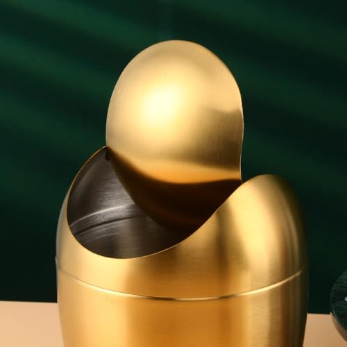 Image of Buyer Star Mini Desktop Trash Can with Swing Lid, 18 /10 Stainless Steel Desktop Garbage Can Counter Top Egg Shaped Metal Waste Bin (Gold, 0.4 Gallon)