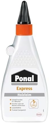 Ponal Express Holzleim, schnell trocknender Leim, wasserfest, 1x550g | 5 Min. Abbindezeit, lösemittelfrei, Dosierflasche mit feiner Spitze, Beanspruchungsgruppe D2, für Montage- &