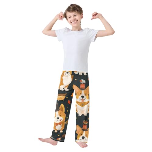 Corgi Dog Autumn Pumpkin Boys Long Pants Soft Trousers Elastic Waist Kids Lounge Bottoms with Pockets S-XL3
