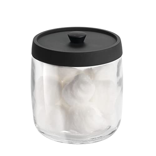 Mdesign Small Apothecary Organizer Canister Jars - Glass Containers With Plastic Lid For Bathroom, Organization Holder For Vanity, Counter, Malloy Collection - 2 Pack - Clear/Matte Black #TOP6