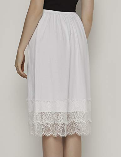 Women's Knee Length Half Slip Skirt Lingerie With Lace Trim Anti-Static Elastic Waist Plus Size Midi Underskirt (White+Black Cotton 2-Pack, Large) #TOP2