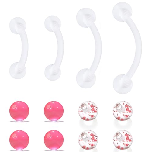 Hoeudjo Clear Belly Button Ring Plastic Belly Button Rings Silicone Belly Piercing Retainers Pregnancy Long Navel Ring Bar Length 10/12/14/16mm 8pcs Replacement Balls