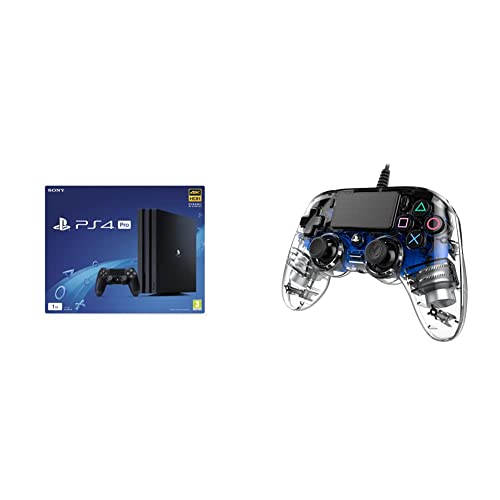 Image of Sony PS4 Pro 1TB Console (Black)+Nacon Wired Illuminated Compact Controller for PS4 (Blue) PlayStation official Licensed