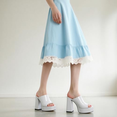 Image of Women Square Open Toe Platform Chunky Heel Slide Sandals | Slip On High Heel Dress Sandals, Elegant Formal Footwear For Wedding Club Evening Party Events
