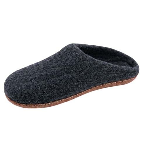 HAUSSIMPLE Wool Felt Mule Slippers for Women & Men Handmade 100% Natural Wool Backless House Shoes with Premium Suede Sole Warm Breathable Indoor Slip-On (Charcoal 8.5 Women/6.5 Men)