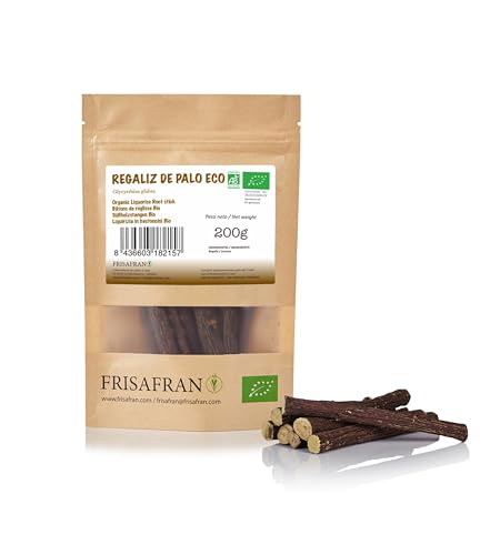 FRISAFRAN | Regaliz de palo SECO, DESHIDRATADO | Regaliz de palo natural | Ecológico | palo dulce | palodul natural fresco | regaliz | Palos de regaliz | Raíz regaliz | Directo del productor | 200g