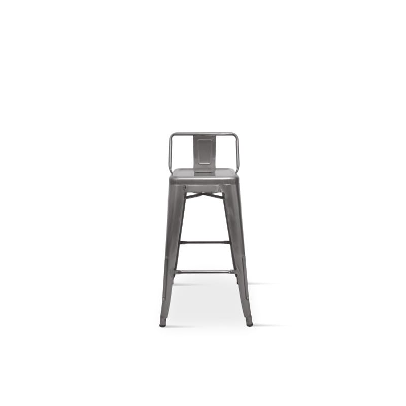 Kosmi - Sgabello da Bar in Metallo Grezzo con Piccolo Schienale, Sedia da Bar Sgabello in Metallo Altezza 66 cm Perfetto per Piano Cucina di Circa 90 cm, Finitura zincata