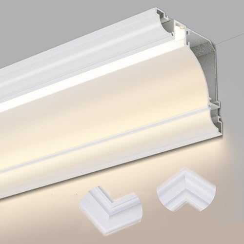 Canale LED con profilo in alluminio con connettore angolare, alloggiamento per striscia luminosa da soffitto, canale lineare per strisce LED, installazione interna, 1,8 m (larghezza 2 2/5")