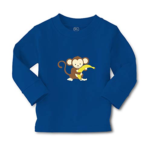 Cute Rascals Kids Long Sleeve T Shirt Monkey Banana Safari Cotton Boy & Girl Clothes Funny Graphic Tee Royal Blue Design Only 2T