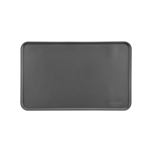 Amazon Basics Waterproof Anti-Slip Silicone Cat & Dog Food Mat, Pet Mats with Raised Edges for Food and Water Bowl to Protect Floors, 18.5 x 11.5 Inches, Gray, Solid