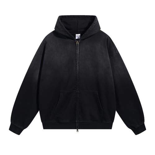 Acid Wash Vintage Hoodie for Women Full Zip Up Hooded Sweatshirt with Pockets Unisex Casual Tops Men