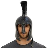 AnNafi® Achilles Troy Helmet Fabled Greek Warrior Helm (Steel) | Medieval Knight Armor Costume | Metal Replicas LARP Reenactment Helm Armour SCA Replica Costumes Men | Black Helmet with Black Plume
