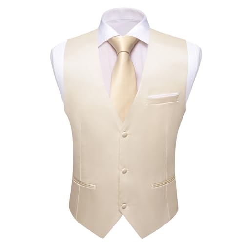 Image of Barry.Wang Vest for Men Business /Leisure Dress Suit Vests V-neck 2 Pockets Wedding Party Tuxedo Satin Waistcoat