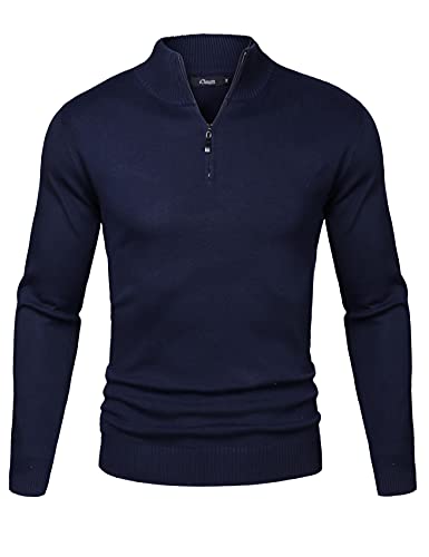 iClosam Jersey Hombre Cuello Cremallera Grueso Esencial Sudadera Sueter Pullover JerséIs Hombre Invierno(Azul Oscuro 1,L) Cover