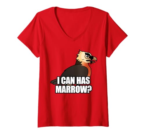 Womens Funny I Can Has Marrow Bearded Vulture Cute Cartoon Meme V-Neck T-Shirt
