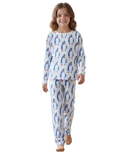 Image of ANTHRILO Penguin Print Girls Long Sleeve Pyjama Set - White | 8-9 Years
