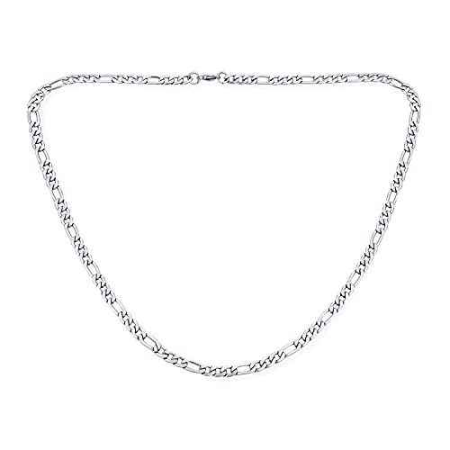 Light Weight Strong 5MM Silver Tone Stainless Steel Bracelet Necklace Flat Figaro Link Jewelry Set For Men For Teen4