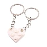 GWOKWAI ハートブリックキーチェーン レゴハートキーチェーン カップル用マッチングキーチェーン ボーイフレンドガールフレンド用, ホワイト。, Small