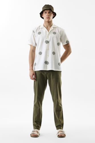Image of SNITCH Men Casual Trousers | Slim Fit Mid Rise Textured Design | Cotton Linen Blend & Breathable Fabric for Summer & Street Wear