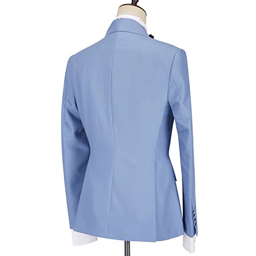 Youllyuu Herren-Blazerhose, zweireihig, maßgeschneidert, 2 Stück, Hochzeitsanzüge für Business, Freizeit, Party, A12-5 Himmelblau, XXXXL – Bild 5