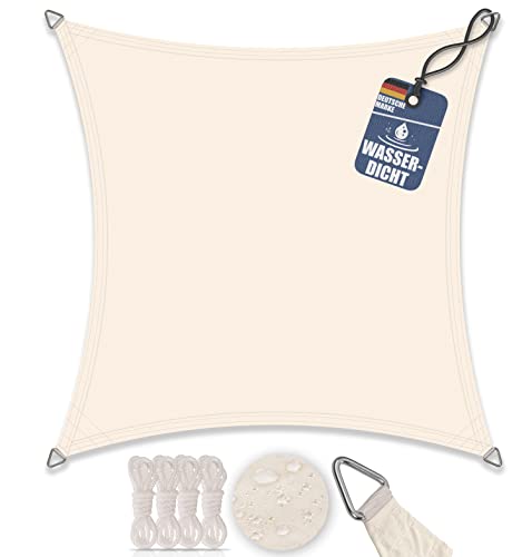 bonsport Sonnensegel Quadrat wasserdicht 2x2 m Creme - Sonnenschutz quadratisch mit UV-Schutz für Garten, Balkon Terrasse, Camping