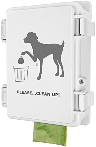 Dog Poop Bag Dispenser Wall Mount Waterproof Outdoor Dog Bag Dispenser | Printed With Cute Clean Up Dog Poop Signs | Stake, Pole, Fence Mounted | Fits Home, Porch, Lawn, Yard（only dispenser)