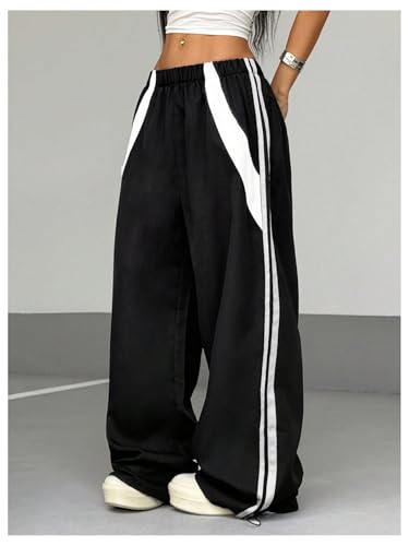 Women's Striped Baggy Pants Elastic Waist Wide Leg Track Parachute Pants Casual Oversized Sweatpants Streetwear4