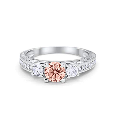 Blue Apple Co. Round Art Deco Vintage Style Three Stone Ring 925 Sterling Silver Wedding Engagement Cubic Zirconia