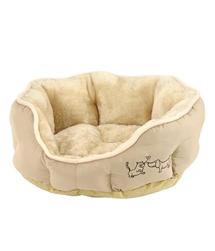 Dehner Lieblinge Hundebett und Katzenbett Sammy, oval, ca. 57 x 52 x 14 cm, Polyester, beige