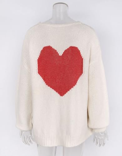 Image of Women's Tie Cardigan Sweaters Long Sleeve Chunky Knit Big Cute Heart Sweater Coats Apricot Mediuml