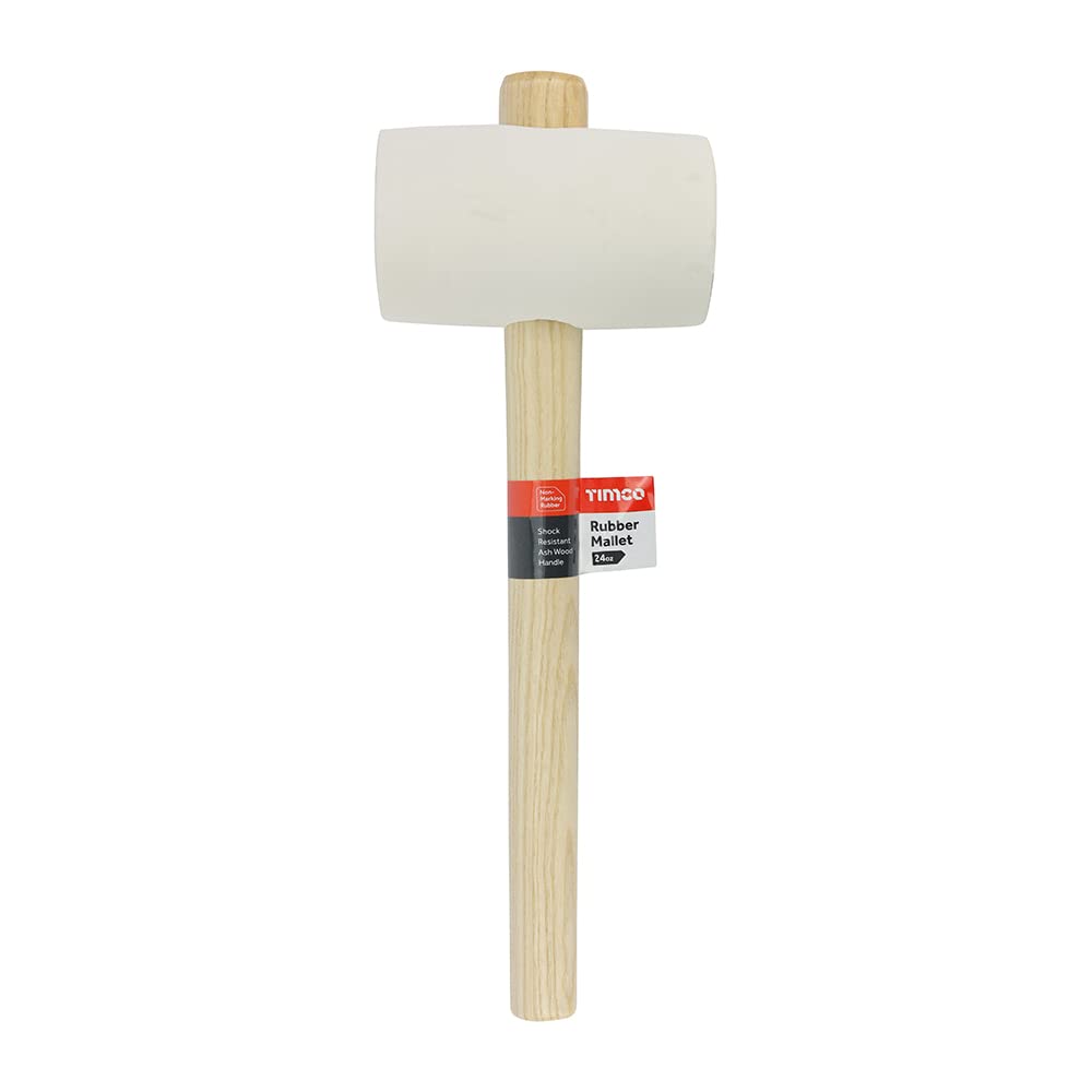 TIMCO Rubber Mallet, Solid Black Rubber Ash Wood Handle Mallet - 24oz, White - Image 2
