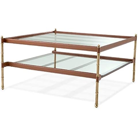 Casa Padrino luxury coffee table vintage brass/brown 89 x 87.5 x H. 44 cm - Living room table with glass tops and genuine leather - Living room furniture - Hotel furniture - Luxury furniture Cover