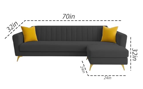Image of Casaliving Murdock 4 Seater Convertible Sofa Set for Living Room, 3 Seater & Ottoman Modular Sectional Couch for Small Space (Black Colour) Fabric