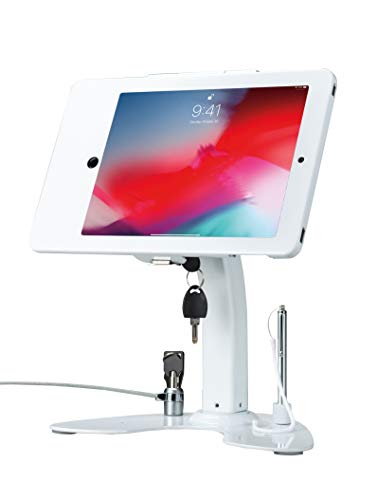 Image of Dual Locking Stand - CTA Security Kiosk with Locking Case, Cable, Stylus, Tether, and 360-Degree Rotating Base for iPad Pro 10.5 inch, iPad Air 3, and Headphone Jack. (PAD-ASKTW) - White