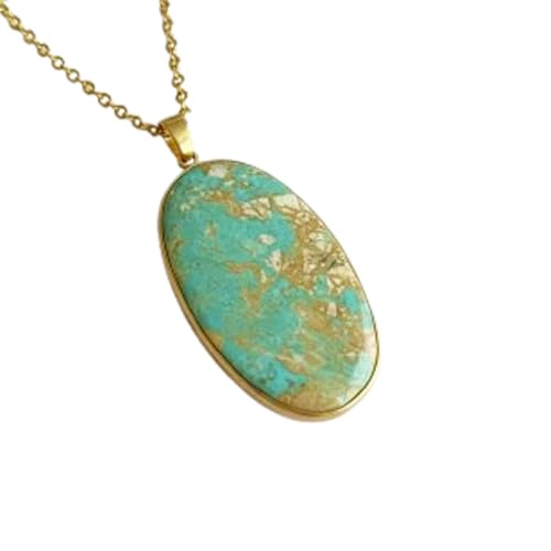 Collier turquoise naturelle et pendentif ovale argent 925 avec chaîne de 45 cm LKBEADS unisex