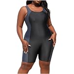 Women One Piece Boyleg Swimsuit Athletic Tummy Control Swimwear Surfing Rash Guard Swimming Costume Plus Size Modest Swimwear Bathing Suit Tankini Beachwear Ladies Sport Swimming Costume UK Size 12-20