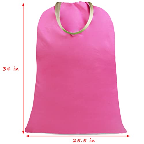 Sanlykate Large Canvas Cotton Laundry Bag With Drawstring & Handles, Heavy Duty Durable Dirty Clothes Organizer, Tear Resistant Hamper Liner Storage Bag, Travel Sack, 25.5 X 34Inch - Deep Pink #TOP1
