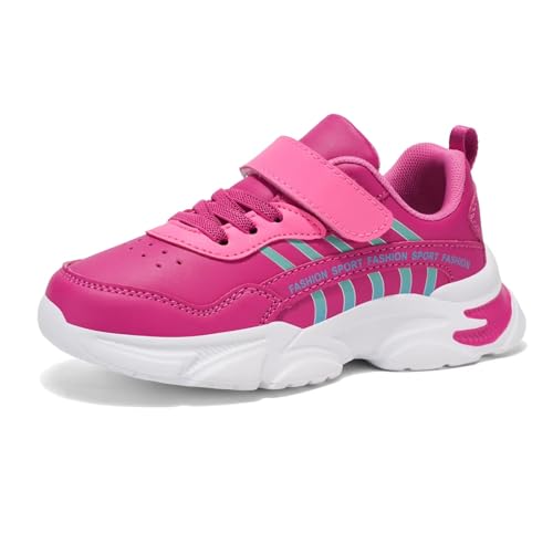 Gemzon Turnschuhe Mädchen Hallenschuhe Kinder Tennis Leicht Sportschuhe Laufschuhe Outdoor Fitnessschuhe Kids Girls Sneakers Rosa Rot Größe 31 EU