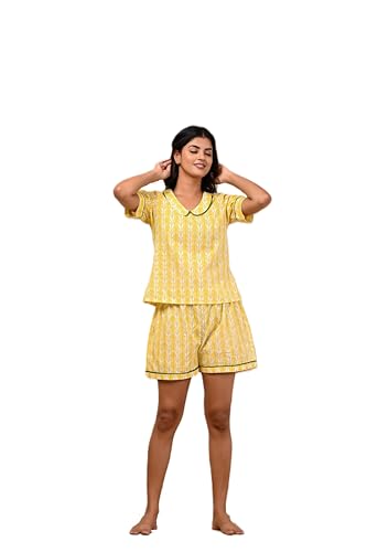 Image of Women Pure Cotton Printed Top & Shorts Set, Nightwear, Nightsuit Set, Sleepwear, Loungewear (Combo of Top and Shorts)